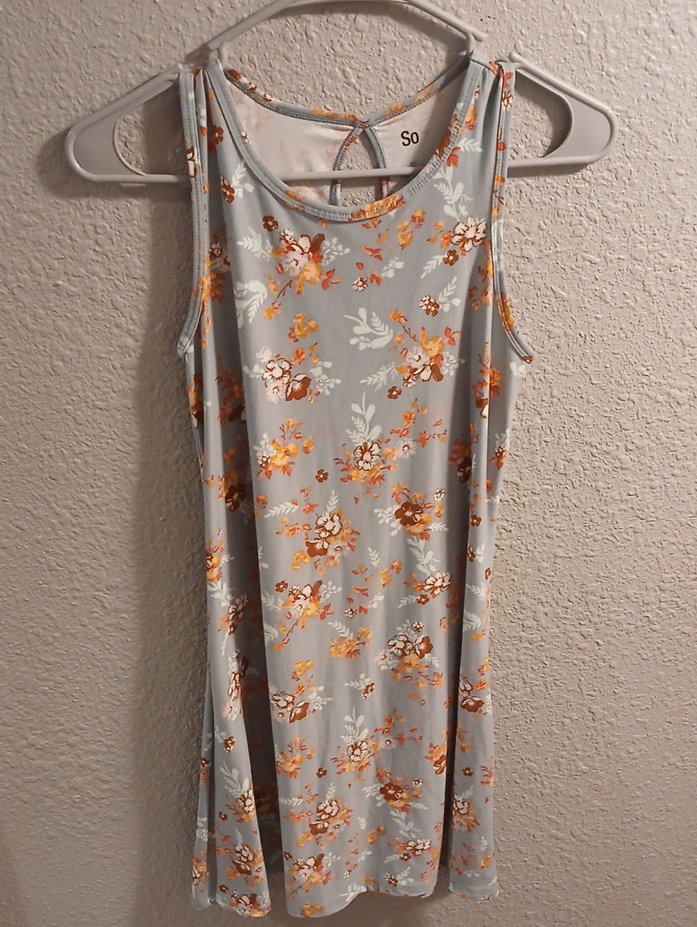 SO Light Blue Floral Tank with Orange Accents